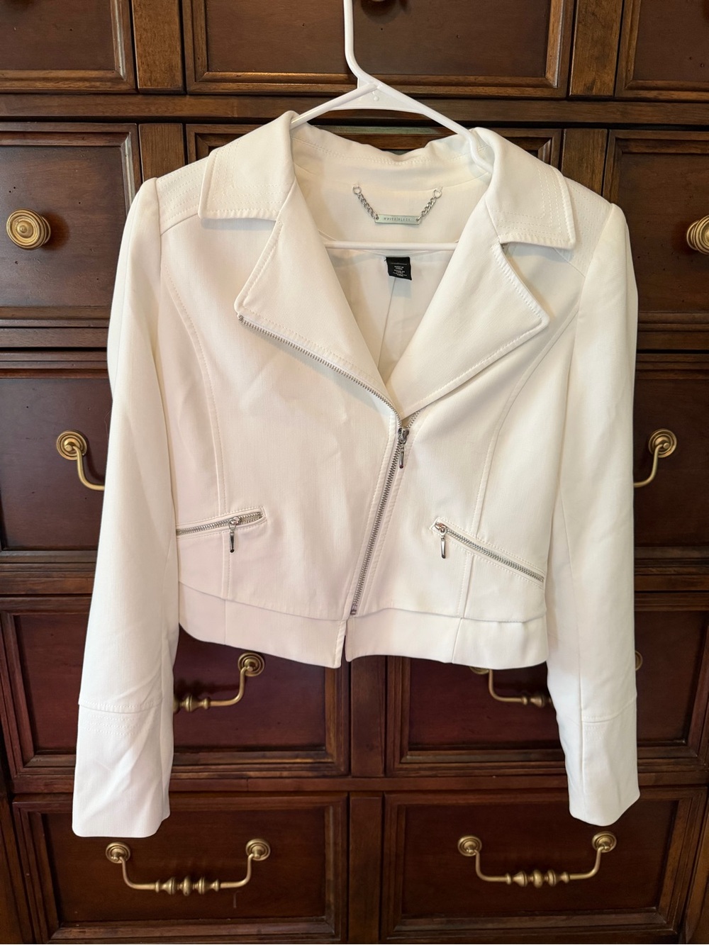 White House Black Market Women’s White Zip Moto Jacket